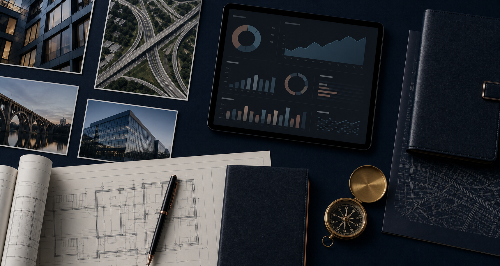 Asset review materials, architectural plans and an analytical dashboard